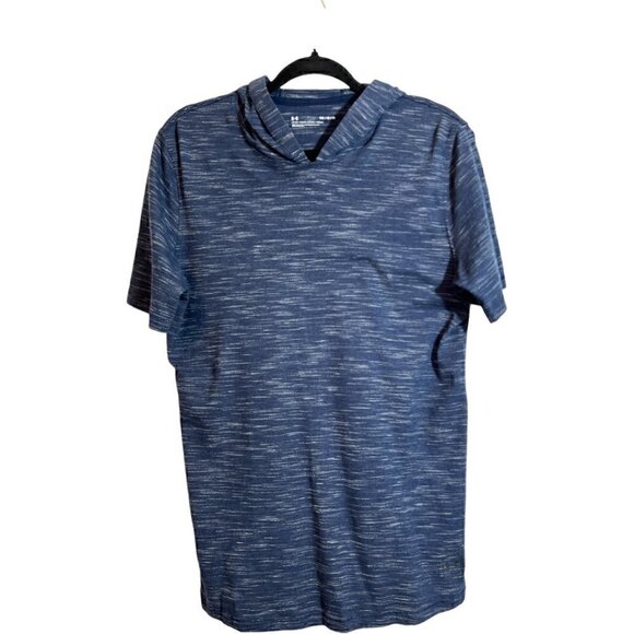 Mens Under Armour Short Sleeve Soft Comfortable Blue Gray Pullover Hoodie Medium - Picture 1 of 5